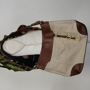 American Living Shoulder Bag EUC Tan & Brown Canvas & Faux Leather